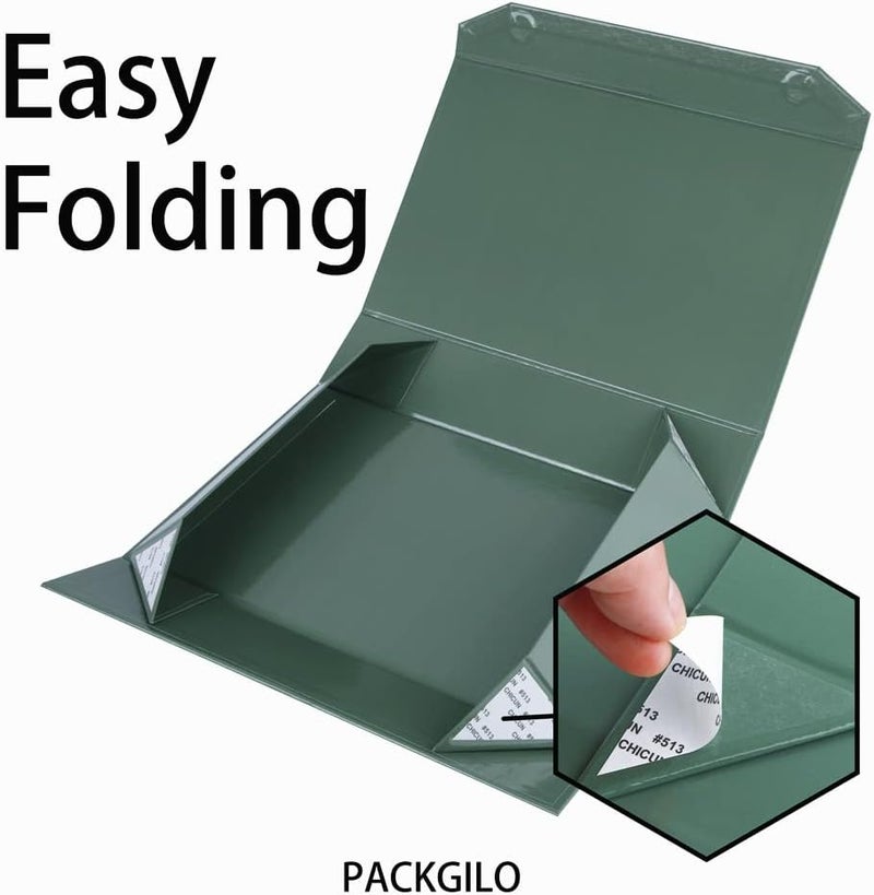 PACKGILO 5 Pack Green Gift Boxes with Lids - Small 12 x 8 x 2.7 Inches Clothes Gift Boxes for Presents and Shirts - Magnetic Boxes with Ribbon - Bulk Cute Packaging Boxes (Glossy Surface) - Image 3